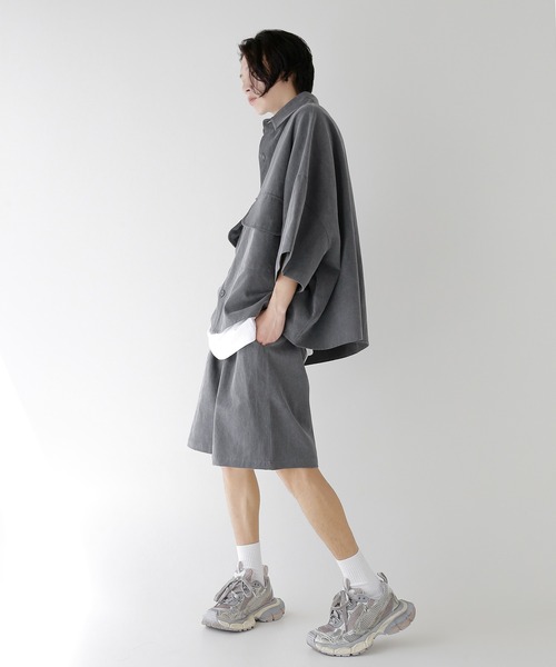 minsobi（ミンソビ）の「ワイドコットンハーフパンツ  ピグメントショート丈パンツ（チノパンツ・メンズ・チャコールグレー/ブラック・FREE）」の6枚目の写真