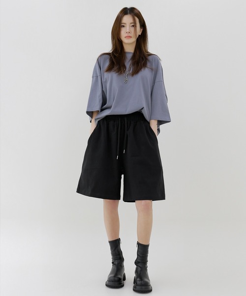 minsobi（ミンソビ）の「ワイドコットンハーフパンツ  ピグメントショート丈パンツ（チノパンツ・メンズ・チャコールグレー/ブラック・FREE）」の10枚目の写真