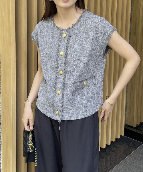 fredy emue(フレディエミュ)の「【fredy emue】サマーツイードベストブラウス(シャツ/ブラウス・レディース・ネイビー/チャコールグレー/ライトグレー・38)」の1枚目の写真