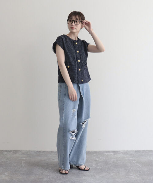 fredy emue(フレディエミュ)の「【fredy emue】サマーツイードベストブラウス(シャツ/ブラウス・レディース・ネイビー/チャコールグレー/ライトグレー・38)」の4枚目の写真