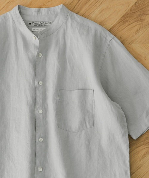 URBAN RESEARCH DOORS（アーバンリサーチドアーズ）の「シルケットリネンバンドカラーショートスリーブシャツ（シャツ/ブラウス・メンズ・グレー/ホワイト系その他/ブルー/ブラウン/ネイビー・MEDIUM/X-LARGE/LARGE）」の2枚目の写真