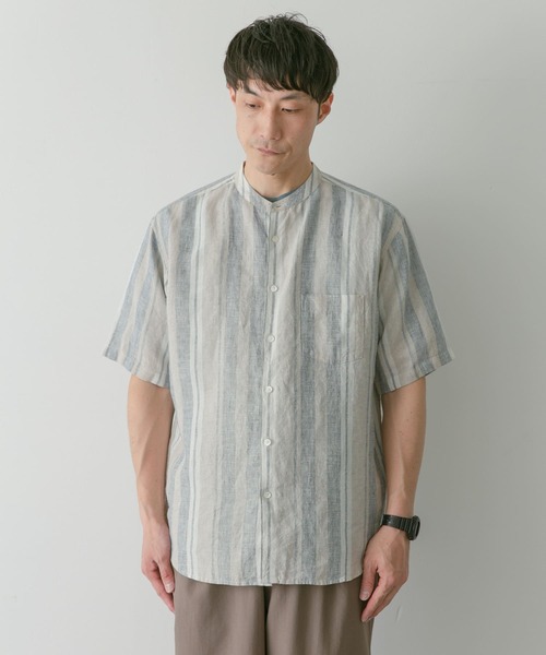 URBAN RESEARCH DOORS（アーバンリサーチドアーズ）の「シルケットリネンバンドカラーショートスリーブシャツ（シャツ/ブラウス・メンズ・グレー/ホワイト系その他/ブルー/ブラウン/ネイビー・MEDIUM/X-LARGE/LARGE）」の13枚目の写真