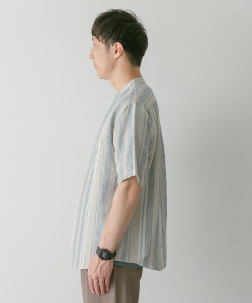 URBAN RESEARCH DOORS（アーバンリサーチドアーズ）の「シルケットリネンバンドカラーショートスリーブシャツ（シャツ/ブラウス・メンズ・グレー/ホワイト系その他/ブルー/ブラウン/ネイビー・MEDIUM/X-LARGE/LARGE）」の12枚目の写真