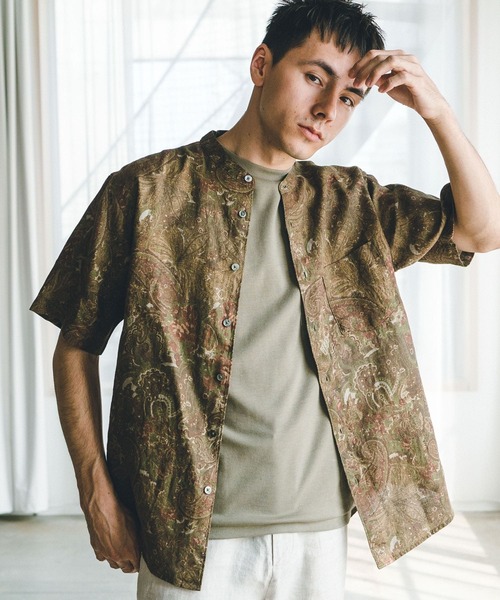 URBAN RESEARCH DOORS（アーバンリサーチドアーズ）の「シルケットリネンバンドカラーショートスリーブシャツ（シャツ/ブラウス・メンズ・グレー/ホワイト系その他/ブルー/ブラウン/ネイビー・MEDIUM/X-LARGE/LARGE）」の6枚目の写真