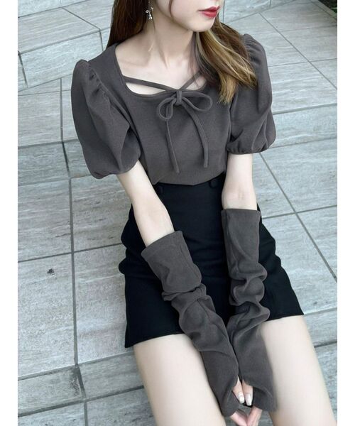 EATME(イートミー)の「アームウォーマー付パフスリーブTOP(Tシャツ/カットソー・レディース・ブラック/ベージュ/ブラウン・FREE)」の14枚目の写真