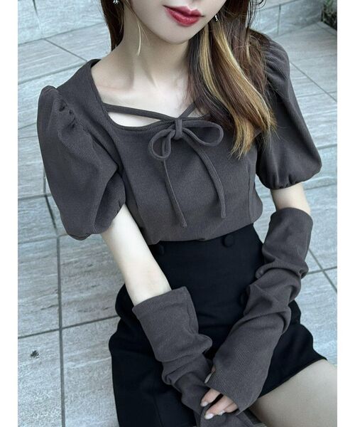 EATME(イートミー)の「アームウォーマー付パフスリーブTOP(Tシャツ/カットソー・レディース・ブラック/ベージュ/ブラウン・FREE)」の12枚目の写真