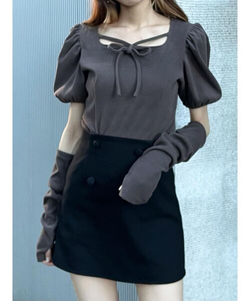 EATME(イートミー)の「アームウォーマー付パフスリーブTOP(Tシャツ/カットソー・レディース・ブラック/ベージュ/ブラウン・FREE)」の16枚目の写真