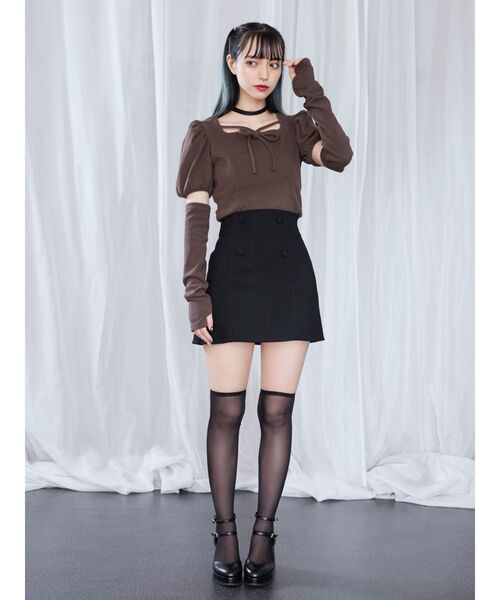 EATME(イートミー)の「アームウォーマー付パフスリーブTOP(Tシャツ/カットソー・レディース・ブラック/ベージュ/ブラウン・FREE)」の5枚目の写真