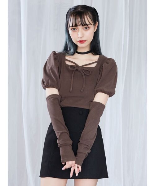 EATME(イートミー)の「アームウォーマー付パフスリーブTOP(Tシャツ/カットソー・レディース・ブラック/ベージュ/ブラウン・FREE)」の9枚目の写真
