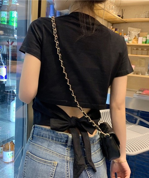 leune(ルネ)の「バックリボンTシャツ(Tシャツ/カットソー・レディース・ブラック/ホワイト・FREE)」の2枚目の写真