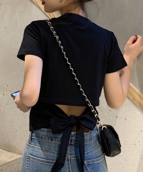 leune(ルネ)の「バックリボンTシャツ(Tシャツ/カットソー・レディース・ブラック/ホワイト・FREE)」の5枚目の写真