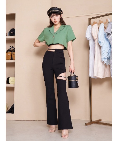 darich チェーンベルトフレアカットパンツ ダーリッチ Darich チェーンベルトフレアカットパンツ