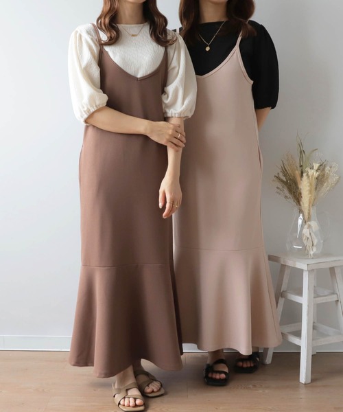 miho さま専用♡色が素敵なキャミワンピース♡エプロンワンピース♡美品～♡ ブラックキャミロングワンピ＊Z296 | cherie ange