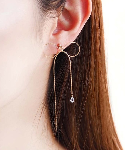 itam（アイタム）の「【itam】アイタム/ リボンノンホールピアス/ 金属アレルギー対応イヤリング（イヤリング・レディース・ゴールド/ピンクゴールド・FREE）」の2枚目の写真