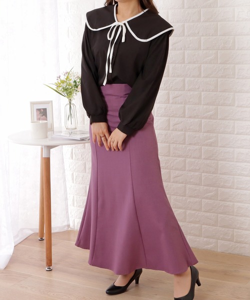 限定値下げ【新品未使用】pois blouse teeピンク　ブラウスティー alotta ブラウス シャツ 配色パイピングフリルブラウス