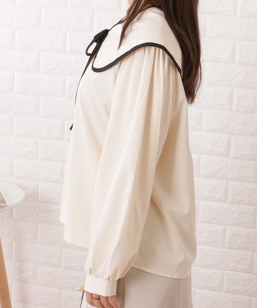 Lace Ladies（レースレディース）の「パイピング配色ビッグセーラーカラー長袖ブラウス（シャツ/ブラウス・レディース・アイボリー/ブラック・S/XL/M）」の11枚目の写真