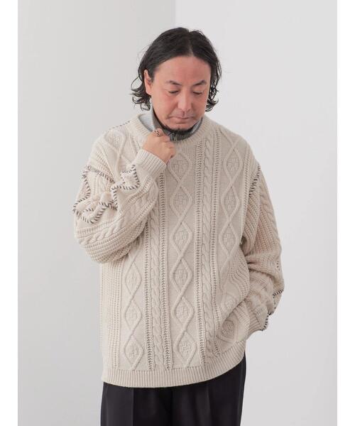 CRAFT STANDARD BOUTIQUE（クラフトスタンダードブティック）の「【男女兼用】ハンドステッチケーブルニット（ニット/セーター・レディース・マスタード/ブラック/アイボリー/モカ・M/L/XL）」の5枚目の写真