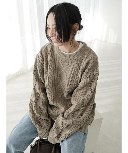 CRAFT STANDARD BOUTIQUE（クラフトスタンダードブティック）の「【男女兼用】ハンドステッチケーブルニット（ニット/セーター・レディース・マスタード/ブラック/アイボリー/モカ・M/L/XL）」の7枚目の写真