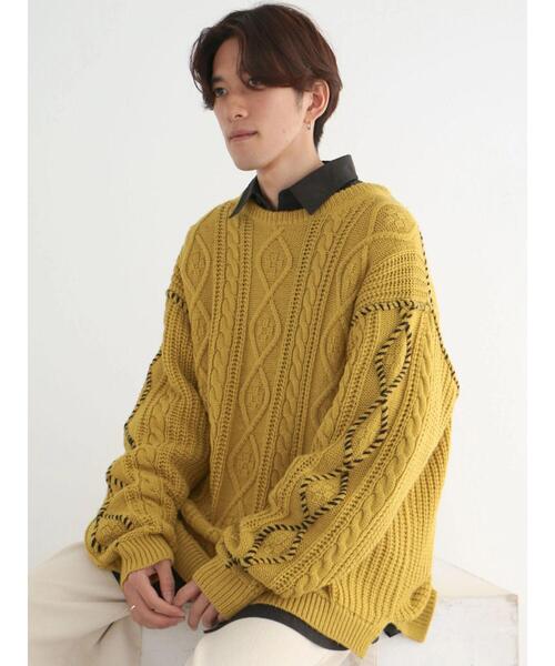 CRAFT STANDARD BOUTIQUE（クラフトスタンダードブティック）の「【男女兼用】ハンドステッチケーブルニット（ニット/セーター・レディース・マスタード/ブラック/アイボリー/モカ・M/L/XL）」の8枚目の写真