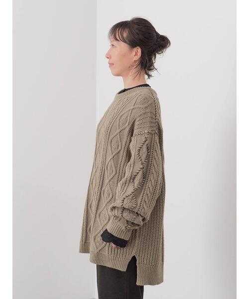 CRAFT STANDARD BOUTIQUE（クラフトスタンダードブティック）の「【男女兼用】ハンドステッチケーブルニット（ニット/セーター・レディース・マスタード/ブラック/アイボリー/モカ・M/L/XL）」の10枚目の写真