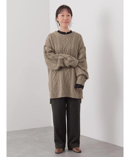 CRAFT STANDARD BOUTIQUE（クラフトスタンダードブティック）の「【男女兼用】ハンドステッチケーブルニット（ニット/セーター・レディース・マスタード/ブラック/アイボリー/モカ・M/L/XL）」の12枚目の写真