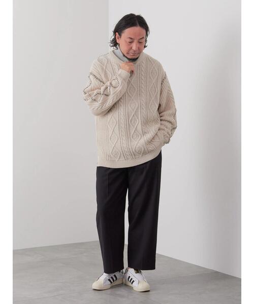 CRAFT STANDARD BOUTIQUE（クラフトスタンダードブティック）の「【男女兼用】ハンドステッチケーブルニット（ニット/セーター・レディース・マスタード/ブラック/アイボリー/モカ・M/L/XL）」の18枚目の写真