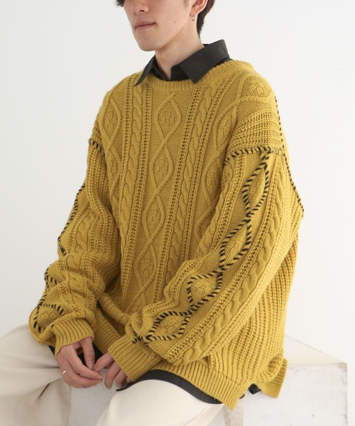 CRAFT STANDARD BOUTIQUE（クラフトスタンダードブティック）の「【男女兼用】ハンドステッチケーブルニット（ニット/セーター・レディース・マスタード/ブラック/アイボリー/モカ・M/L/XL）」の4枚目の写真