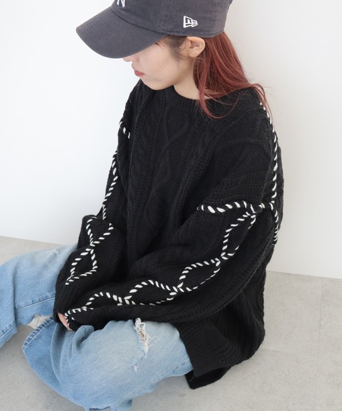 CRAFT STANDARD BOUTIQUE（クラフトスタンダードブティック）の「【男女兼用】ハンドステッチケーブルニット（ニット/セーター・レディース・マスタード/ブラック/アイボリー/モカ・M/L/XL）」の2枚目の写真