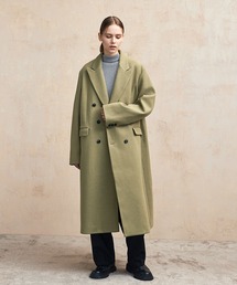 エマクローズ オーバーサイズメルトンロングダブルチェスターコート ブルー EMMA CLOTHES チェスターコート コート オーバーサイズメルトン