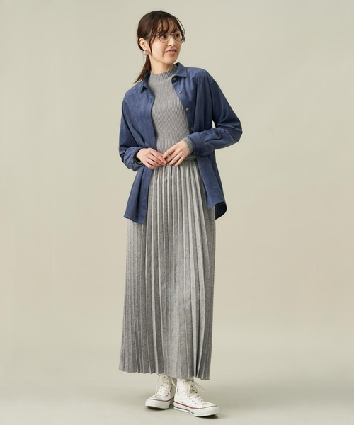 TOKYO SHIRTS(トウキョウシャツ)の「ショートラウンドテール コーデュロイ風 レギュラー 長袖シャツ(シャツ/ブラウス・レディース・ネイビー/ベージュ・LL/M/L)」の7枚目の写真