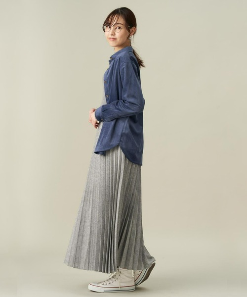 TOKYO SHIRTS(トウキョウシャツ)の「ショートラウンドテール コーデュロイ風 レギュラー 長袖シャツ(シャツ/ブラウス・レディース・ネイビー/ベージュ・LL/M/L)」の8枚目の写真
