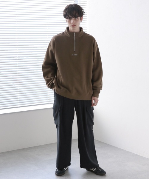 RAGEBLUE(レイジブルー)の「プチ刺繍/裏起毛テックオーバーサイズハーフジップ(スウェット・メンズ・ホワイト/ブラック/ブラウン/グリーン・MEDIUM/LARGE)」の7枚目の写真