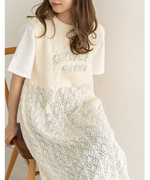 chocomee(チョコミー)の「back slit long knit(ワンピース・レディース・アイボリー・FREE)」の7枚目の写真