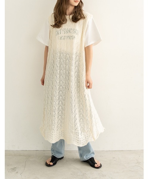 chocomee(チョコミー)の「back slit long knit(ワンピース・レディース・アイボリー・FREE)」の6枚目の写真