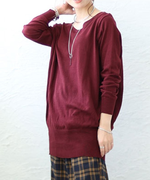 GOLDJAPAN(ゴールドジャパン)の「Vネックワイドリブ綿ニット【大きいサイズ対応】(ニット/セーター・レディース・ダークグリーン/ベージュ系/ブルー/ネイビー/マスタード/ホワイト/ブラック/杢グレー/バーガンディー・LL~3L/4L~5L)」の9枚目の写真