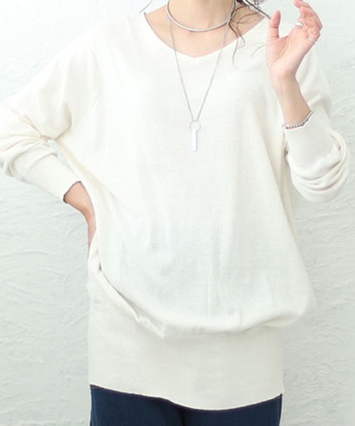 GOLDJAPAN(ゴールドジャパン)の「Vネックワイドリブ綿ニット【大きいサイズ対応】(ニット/セーター・レディース・ダークグリーン/ベージュ系/ブルー/ネイビー/マスタード/ホワイト/ブラック/杢グレー/バーガンディー・LL~3L/4L~5L)」の2枚目の写真