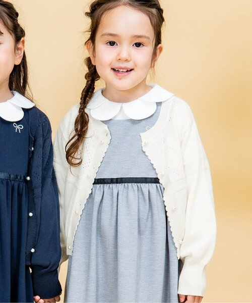 Seraph（セラフ）の「パールボタンバルーンスリーブカーディガン（カーディガン/ボレロ・キッズ・ターコイズブルー/オレンジ/ネイビー/オフホワイト・130/110/100/120/80/150/140/95/90）」の2枚目の写真