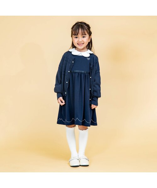 Seraph（セラフ）の「パールボタンバルーンスリーブカーディガン（カーディガン/ボレロ・キッズ・ターコイズブルー/オレンジ/ネイビー/オフホワイト・130/110/100/120/80/150/140/95/90）」の5枚目の写真