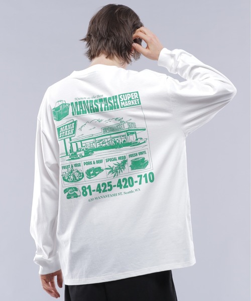 MANASTASH（マナスタッシュ）の「MANASTASH/マナスタッシュ  CiTee L/S SUPERMARKET（Tシャツ/カットソー・メンズ・ホワイト/ブラック/ピンク・M/XL/L）」の2枚目の写真