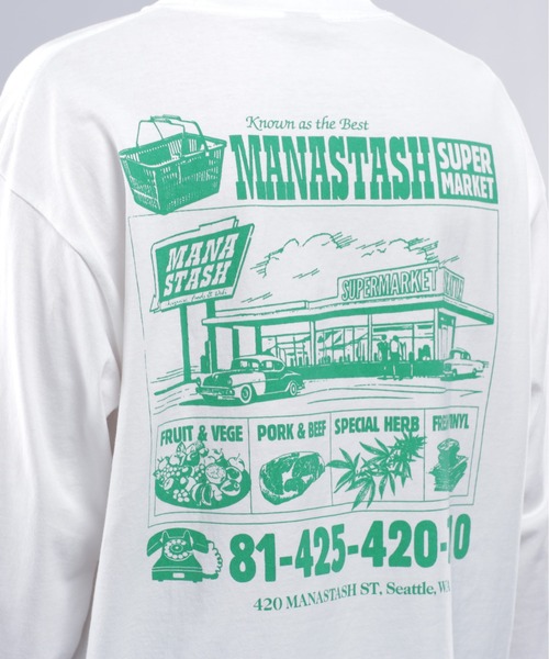 MANASTASH（マナスタッシュ）の「MANASTASH/マナスタッシュ  CiTee L/S SUPERMARKET（Tシャツ/カットソー・メンズ・ホワイト/ブラック/ピンク・M/XL/L）」の14枚目の写真