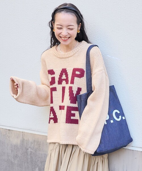 FREAK'S STORE（フリークスストア）の「ロービング ビッグロゴニット/プルオーバーニット（ニット/セーター・レディース・チャコール/グリーン/ベージュ・ﾌﾘ-）」の8枚目の写真