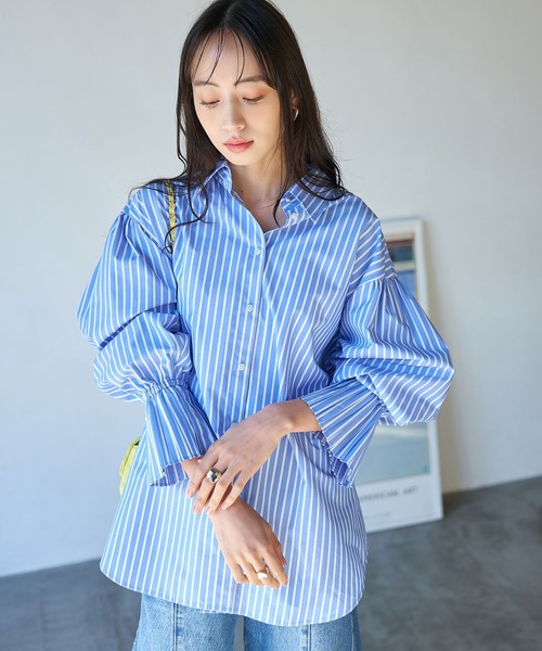 VIS(ビス)の「プリーツスリーブシャツ【洗える】(シャツ/ブラウス・レディース・ブルー系その他6/ブルー/オフホワイト/パープル系その他・FREE)」の21枚目の写真