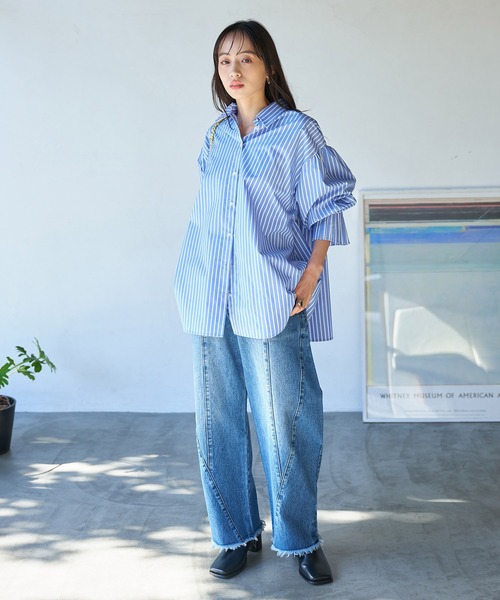 VIS(ビス)の「プリーツスリーブシャツ【洗える】(シャツ/ブラウス・レディース・ブルー系その他6/ブルー/オフホワイト/パープル系その他・FREE)」の8枚目の写真