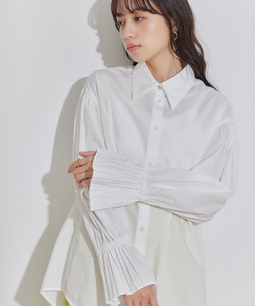 VIS(ビス)の「プリーツスリーブシャツ【洗える】(シャツ/ブラウス・レディース・ブルー系その他6/ブルー/オフホワイト/パープル系その他・FREE)」の11枚目の写真