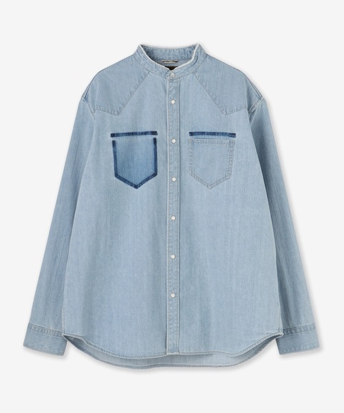 junhashimoto（ジュンハシモト）の「BANDCOLLAR DENIM SHIRTS（シャツ/ブラウス・メンズ・ブラック/サックスブルー・3/5/4）」の2枚目の写真