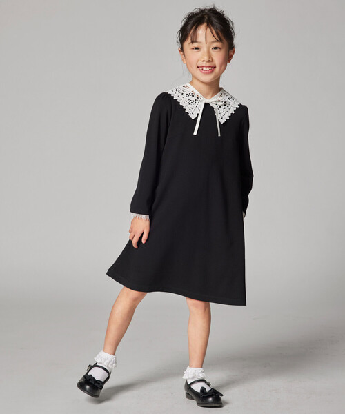 COMME CA ISM(コムサイズム)の「レース襟付き ポンチ ワンピース(100-130cm)(ワンピース・キッズ・ライラック/ブラック・100cm/110cm/120cm/130cm)」の2枚目の写真