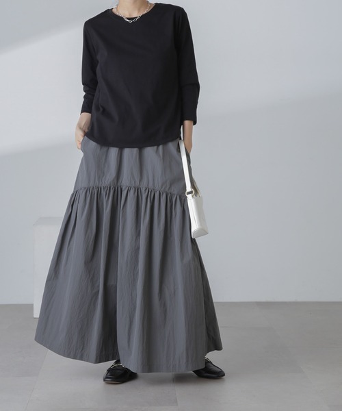 NANO universe（ナノユニバース）の「ナイロン切り替えギャザースカート（スカート・レディース・グレー/アイボリー/ブラック・FREE）」の3枚目の写真