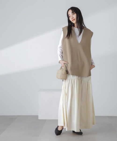 NANO universe（ナノユニバース）の「ナイロン切り替えギャザースカート（スカート・レディース・グレー/アイボリー/ブラック・FREE）」の10枚目の写真