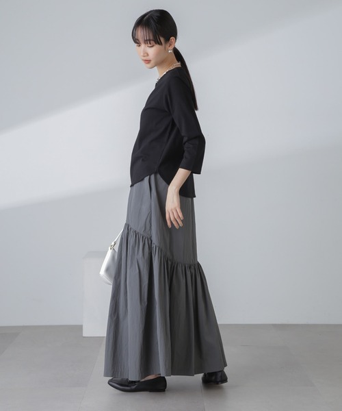 NANO universe（ナノユニバース）の「ナイロン切り替えギャザースカート（スカート・レディース・グレー/アイボリー/ブラック・FREE）」の14枚目の写真