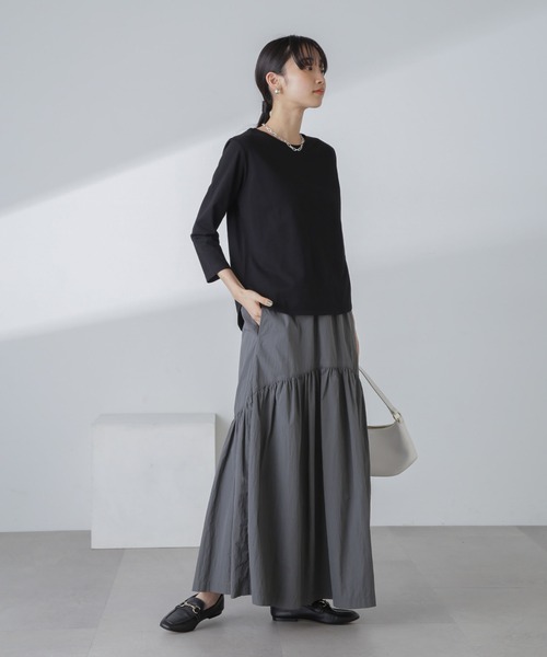 NANO universe（ナノユニバース）の「ナイロン切り替えギャザースカート（スカート・レディース・グレー/アイボリー/ブラック・FREE）」の17枚目の写真